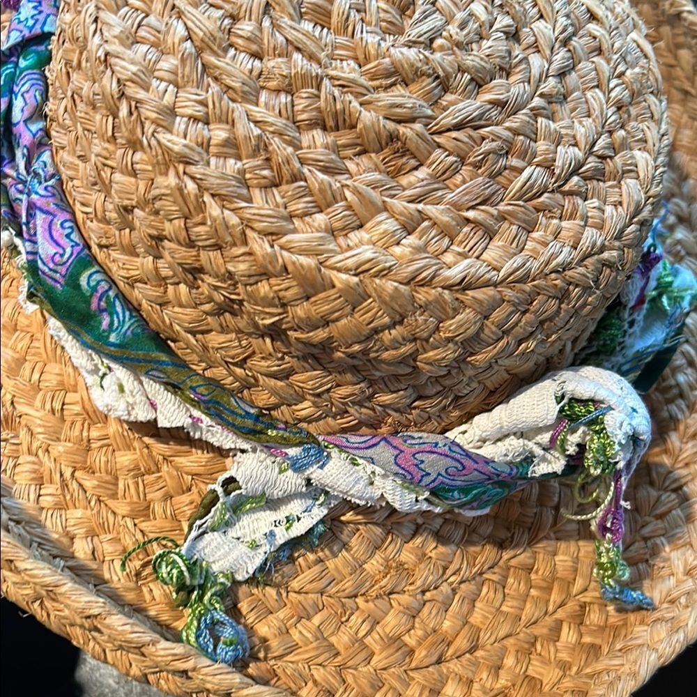 Hand Crafted head scarf hat band antique silk lace embroidered Multi floral